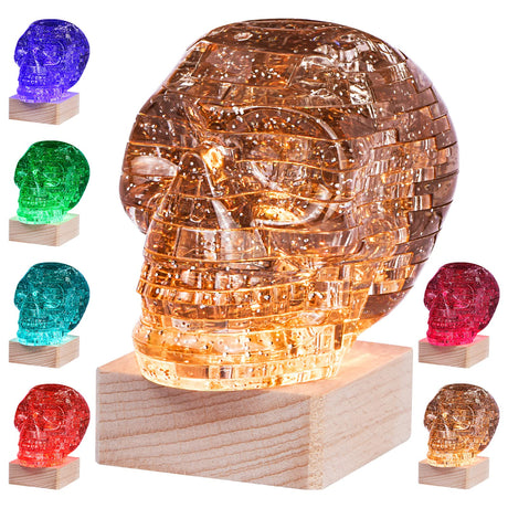 3D Skull Crystal Puzzle, Skull Assembly Brain Teaser with Light-Up Wood Base for Halloween Decorations Outdoor, Plastic Skull DIY Puzzle Blocks 3D Model Toy, Gift for Adults, Kid 14+, 49pcs (Grey) Generic