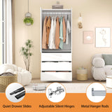 Mhsatyrs Armoire Wardrobe Closet with Drawers：75" Large White Wardrobe Closet Cabinet with 6 Doors for Hanging Clothes, Modern Wooden Bedroom Armoires with 9 Drawers and Storage (B+B+B, 94.5") Mhsatyrs
