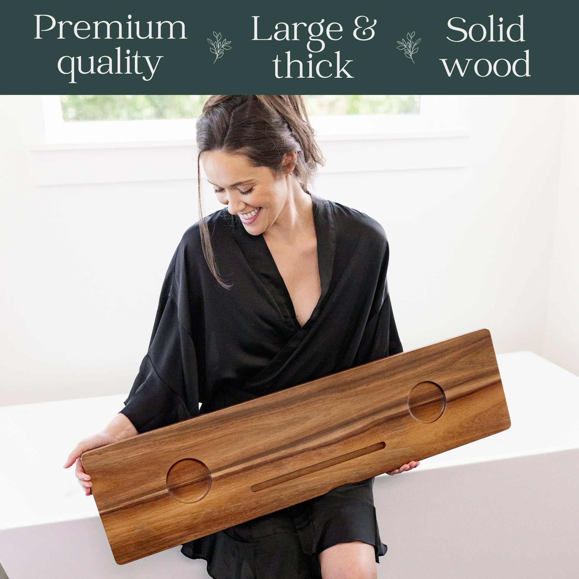 Nature Shed Premium Bathtub Tray | Solid Acacia Bath Tray for Tub | Large Bath Tray Table | Non-Toxic, Anti-Tipping Tub Tray | Bathtub Accessories - WoodArtSupply