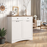 NEWOWNDS Tilt Out Trash Can Cabinet, Dog Proof Trash Can Storage Cabinet with 2 Drawers, Adjustable Shelf, Kitchen Island with Trash Can Storage, Hidden Trash Cabinet (White, Dual Doors) NEWOWNDS