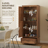 HOMCOM 72" Tall Farmhouse Kitchen Pantry Cabinet - Kitchen Storage Cabinet with Adjustable Shelves & 2 Barn Doors & Drawer, Versatile Storage Unit for Dining Room, Brown HOMCOM