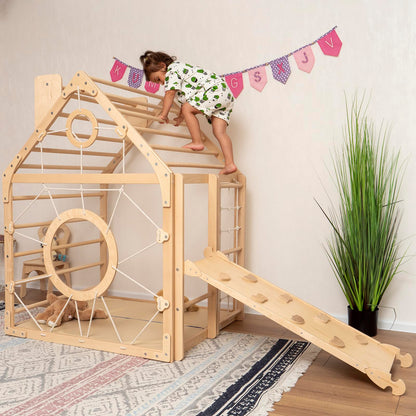 Woodandhearts Toddler Gym Playhouse, Indoor Playground, Toddler Playground, Montessori Climbing Set (Ramp, Natural Wood)