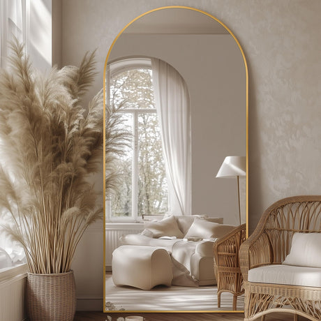 Full Length Mirror, 76"x34" Oversized Arched Mirror Large Standing Mirror, Tall Mirror Body Floor Mirror Wall Mirror Hanging Mirror for Bedroom Living Room Aluminum Frame,Gold Homsion