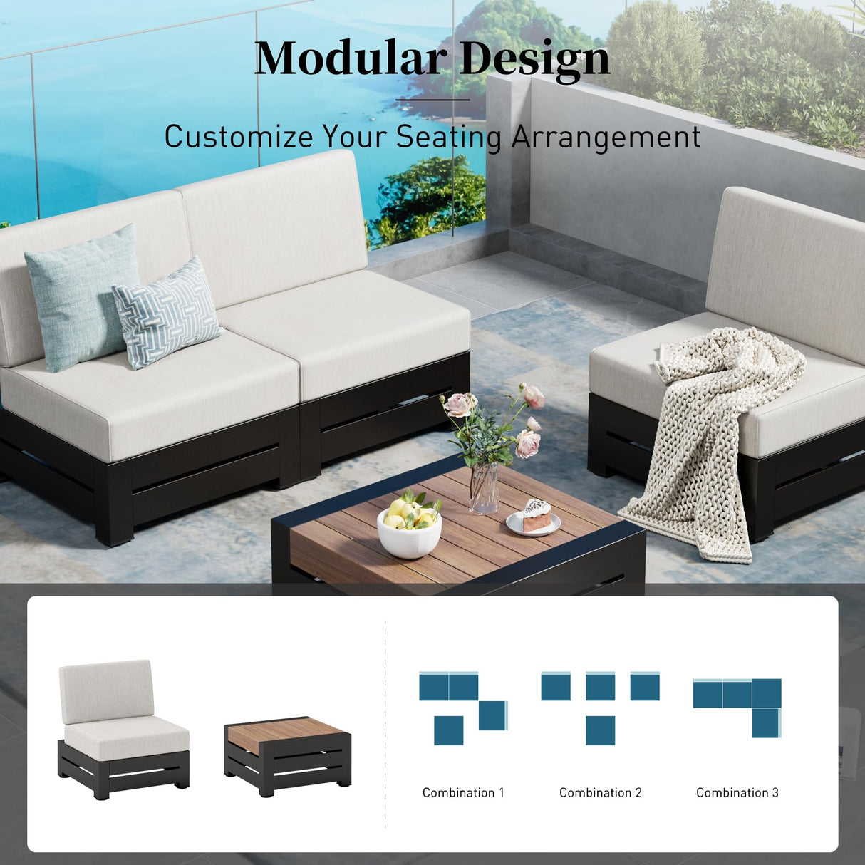 SUNSHINE VALLEY Upgraded 4 Piece Metal Patio Sectional Furniture Set with 5.9" Thick Cushion, Outdoor Furniture Conversation Set with Coffee Table, Patio Modular L Shape Sofa for Backyard Deck Outside SUNSHINE VALLEY