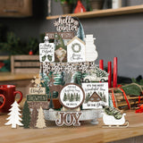 Vercraft Holiday Tiered Tray Decor Christmas Tiered Tray Decorations Set Truck Wooden Signs Farmhouse Table Decorations for Home Table Shelf Vercraft