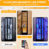 Foreate 4-Tier Glass Display Cabinet Case with 13 Colors Light & Lock, 63" Curio Cabinet with Glass Door & Adjustable Shelves, Thickened 5MM Tempered Glass Collectibles Display Case Bookshelf, Black Foreate