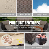 Rattan Star 6 Pieces Patio Outdoor Furniture Outdoor Conversation Sets Wicker Sofa Set with Outdoor Couch Patio Chairs Storage Coffee Table Khaki Cushions Waterproof Covers Rattan Star