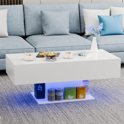 Led Coffee Table High Gloss Coffee Table with LED Lights Modern Center Table for Living Room, RGB Light with Remote Control, Modern White Living Room Table, White SIZE-C - WoodArtSupply