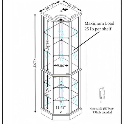 Rpuzonier Lighted Wooden Corner Display Curio Cabinet, Curved Shelving Unit Lighted Corner Display with Adjustable Shelves＆Mirrored Back Panel, Tempered Glass Doors for Bedroom, Living Room ( - WoodArtSupply