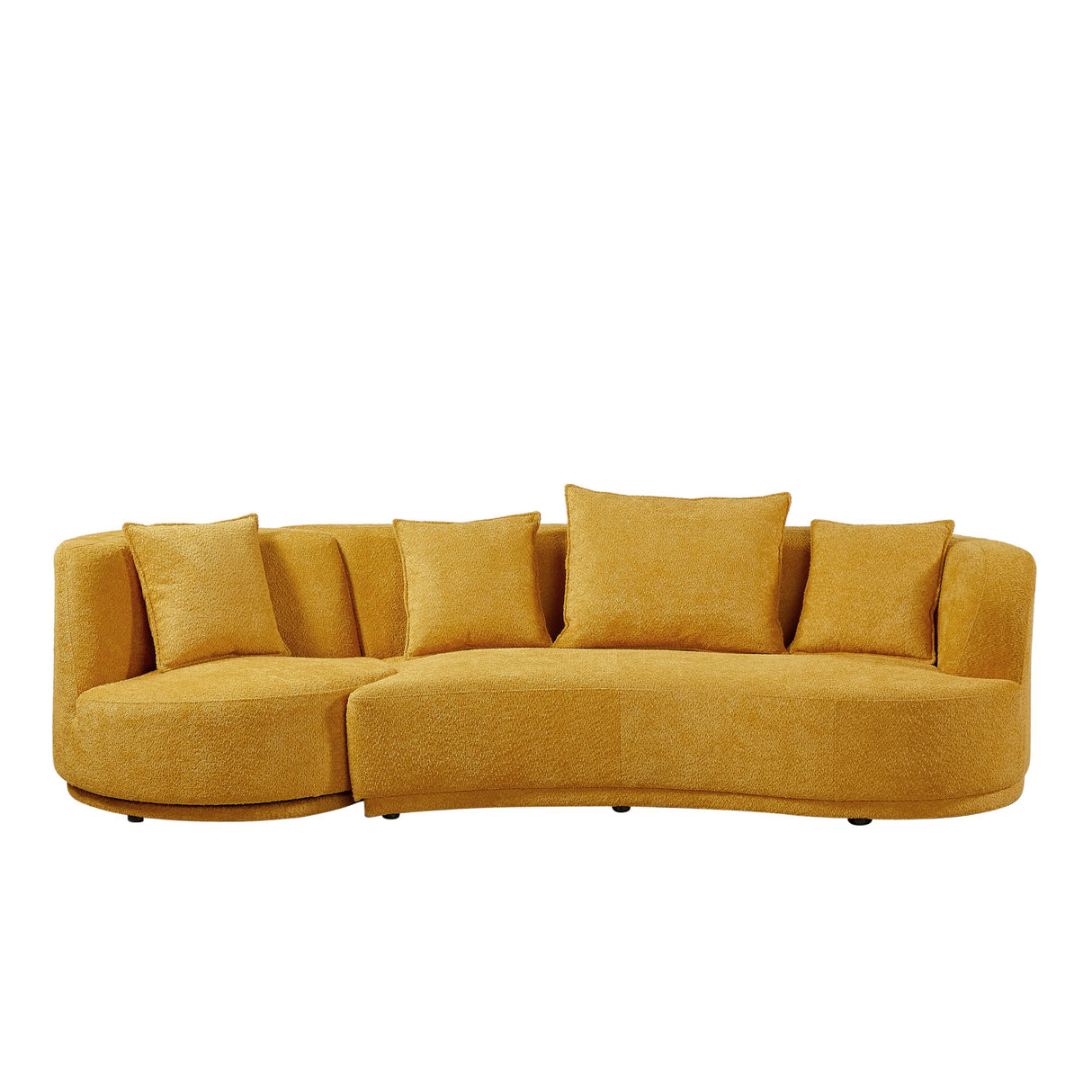 WILLIAMSPACE 109.84" Modern Curved Sofa Couch with 360° Swivel Arm Chair, Modern Upholstery Boucle Sofa 3 Seat Couch with 4 Throw Pillows, Luxury Curved Couch for Living Room Apartment (Yellow) WILLIAMSPACE