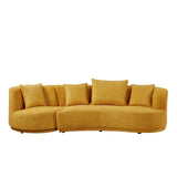 WILLIAMSPACE 109.84" Modern Curved Sofa Couch with 360° Swivel Arm Chair, Modern Upholstery Boucle Sofa 3 Seat Couch with 4 Throw Pillows, Luxury Curved Couch for Living Room Apartment (Yellow) WILLIAMSPACE