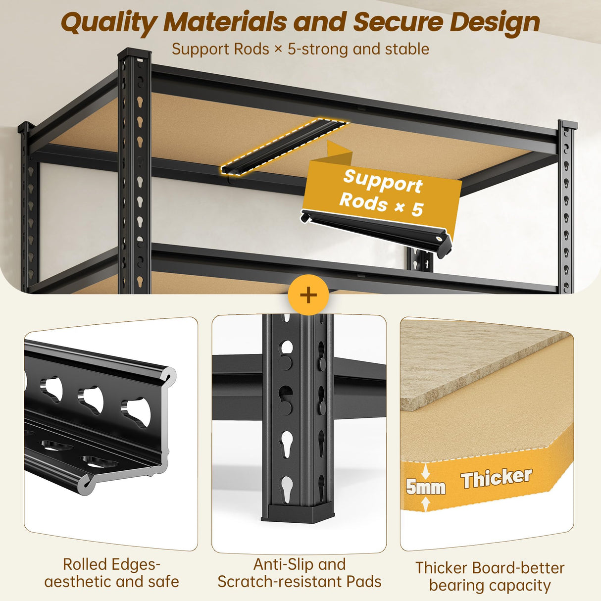 DurayLoly 5-Tier Storage Shelves, 1980LBS Adjustable Pantry Shelves, Metal Shelving Unit for Storage, Kitchen, Pantry, Closet, Laundry, Garage, 72.06" H x 35.55" W x 15.76" D DurayLoly