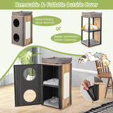 Tangkula 3-Story Cat Tree Condo, Wooden Cat House with Scratching Board, 2 Hideaways & Removable Soft Top Plush Bed, Modern Barrel-Shaped Cat Tower Furniture for Indoor Cats (Grey) Tangkula