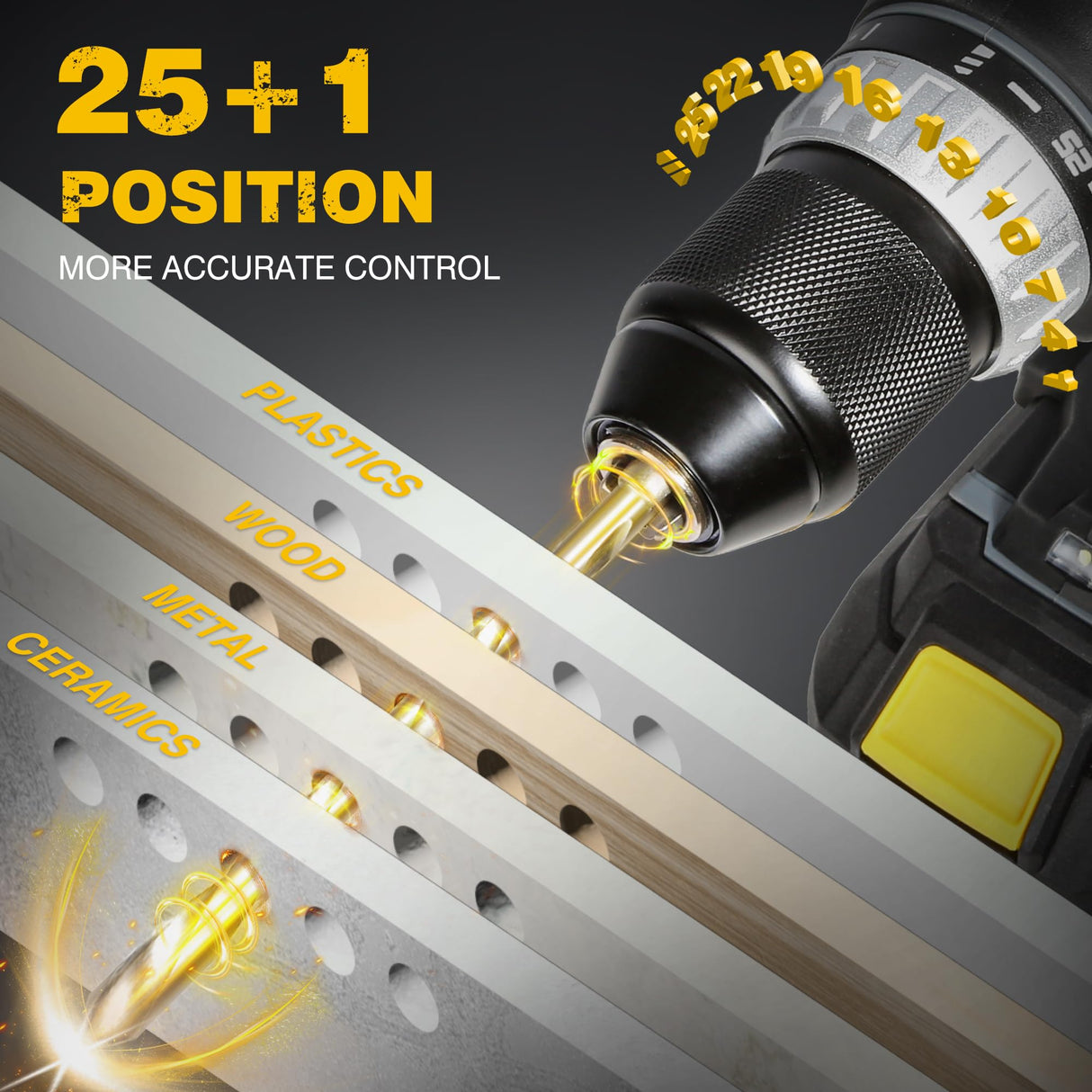 RIDA Cordless Drill Power Drill Cordless 20V 1/2'' Keyless Metal Chuck 355 In-lb(40N.m) Torque with 2.0AH Li-ion Battery & Fast Charger, Variable Speed, 25+1 Position and 22pcs Bits RIDA