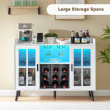 Alaxgumrol Wine Bar Cabinet with LED Lights - Coffee Bar Cabinet with Storage and Outlet, Kitchen Buffet Sideboard with Wine Rack and Glass Holder, Modern Liquor Cabinet for Home Dining Room Alaxgumrol