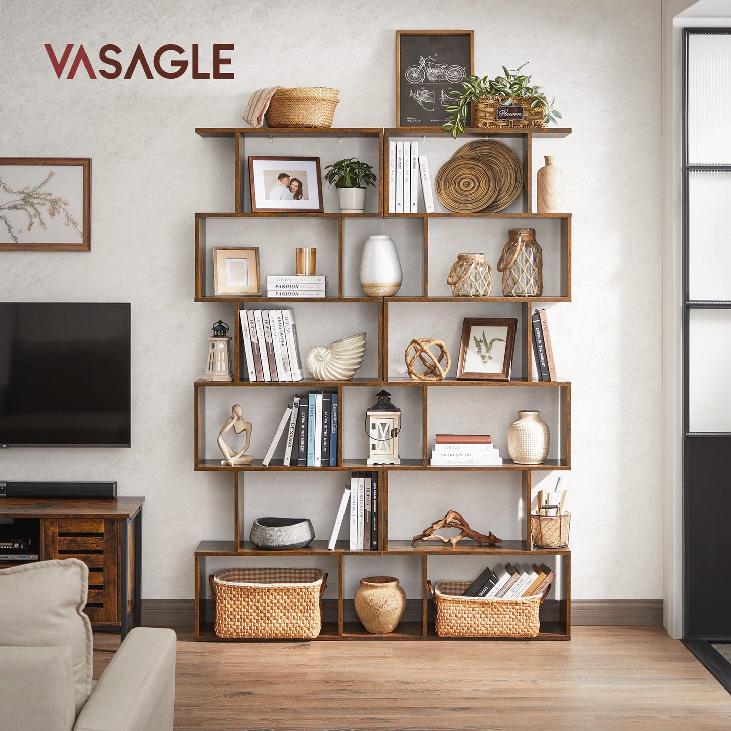 VASAGLE 6-Tier Rustic Brown Bookcase - Versatile Freestanding Storage Shelf for Home and Office - WoodArtSupply