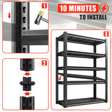 63''H Garage Shelves Heavy Duty Garage Shelving Units, 3000 LBS Capacity Industrial Shelving, Detachable and Adjustable 5-Tier Metal Storage Shelves for Warehouse, Basement, Black (63''H×40''W×18''D) ErgoNova