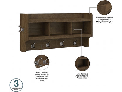 Bush Business Furniture Woodland Full Entryway Storage Set with Coat Rack and Shoe Bench with Drawers | Mudroom Organizer for Footwear, Clothing, Ash Brown - WoodArtSupply