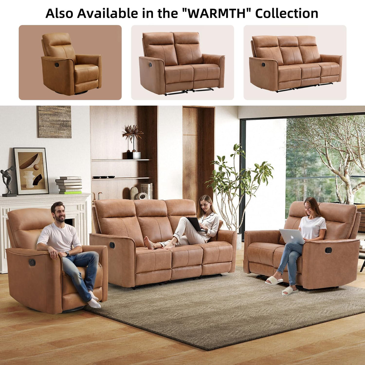 CANMOV Swivel Rocker Recliner, Glider Rocking Chair, Nursing Chairs Swivel Glider Recliners with Soft Backrest, Leathaire Manual Reclining Sofa for Living Room Bedroom Apartment, Brown CANMOV