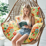 Uthem Waterproof Egg Chair Cushion Replacement 47x31.5x4.7 inch Thicken Hanging Egg Swing Chair Cushion Indoor Outdoor Wicker Rattan Hammock Basket Cushion with Headrest Pillow, Daisy Uthem