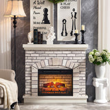 IFBUY Farmhouse Electric Fireplace with Mantel, 42" Fireplace TV Stand w/23'' Freestanding Electric Fireplace Heater, Remote Control, Adjustable 3D Realistic Flame Level for Living Room, Antique White IFBUY