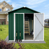 Jintop 4x6 FT Outdoor Metal Storage Sheds with Apex Roof,Single-Storey Waterproof Roofed Structure Garden Shed w/Lockable Doors,for Lawn Equipment Tool Sundries,Green+White Jintop