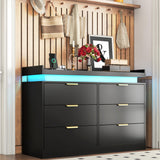 knoworld 6 Drawer Dresser for Bedroom, Black Dresser with LED Lights and Power Outlet, Wooden Dresser Modern Chest of Drawers, Tall Wide Drawer Dresser for Bedroom, Living Room, Entryway, Hallway knoworld