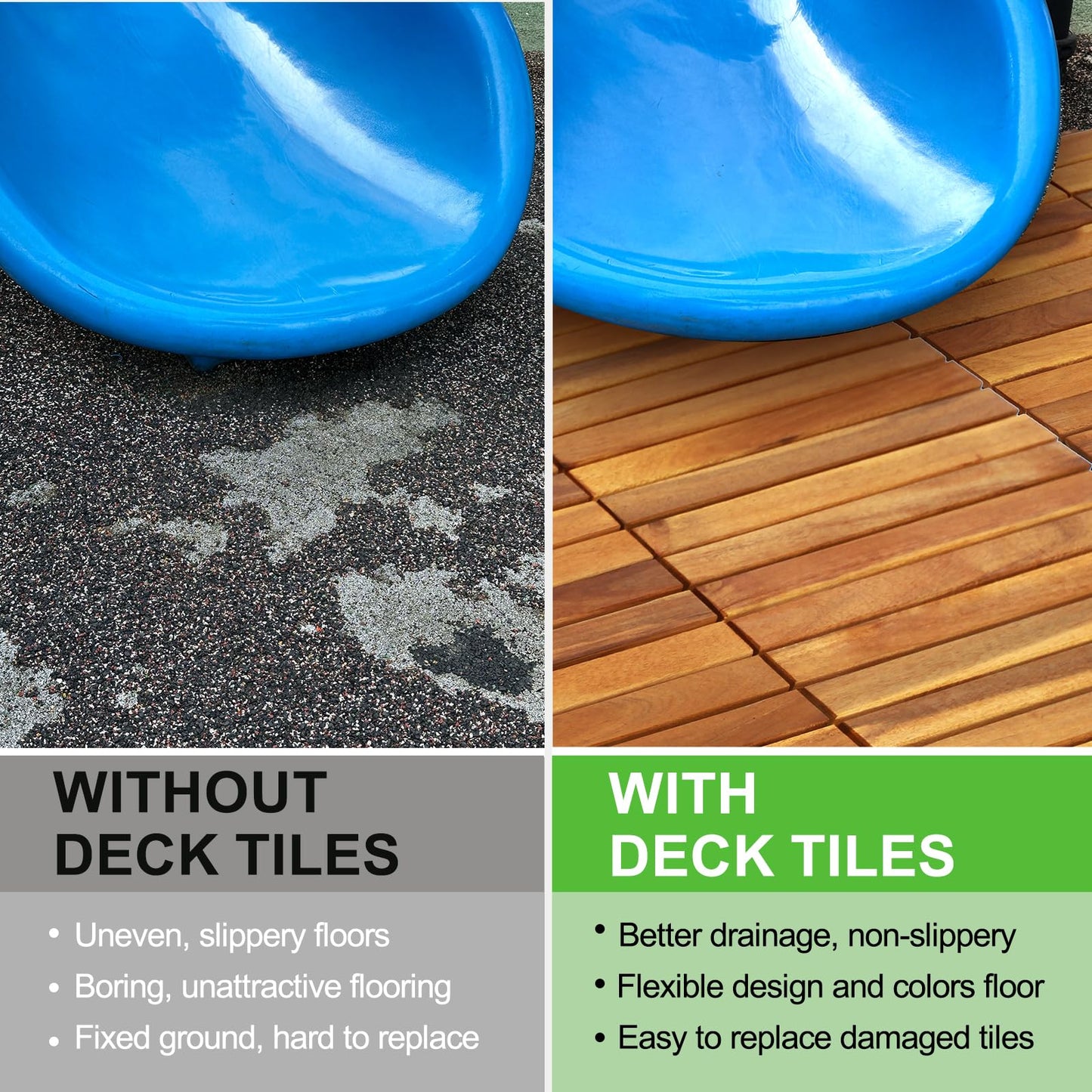 10 Pcs Interlocking Deck Tiles 12"x12", Waterproof Patio Floor Tiles, Easy Snap All Weather Acacia Wood Tiles, Balcony Flooring, Backyard Flooring, Indoor Outdoor Solid Wood Tiles (Natural)