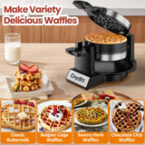 Cnydltt Double Waffle Maker, 1400W Rotating Belgian Waffle Iron with Nonstick Plates, 180° Flip, 8-Slice, Removable Drip Tray, Locking Lid & Cool Touch Handles, Stainless, Black Cnydltt