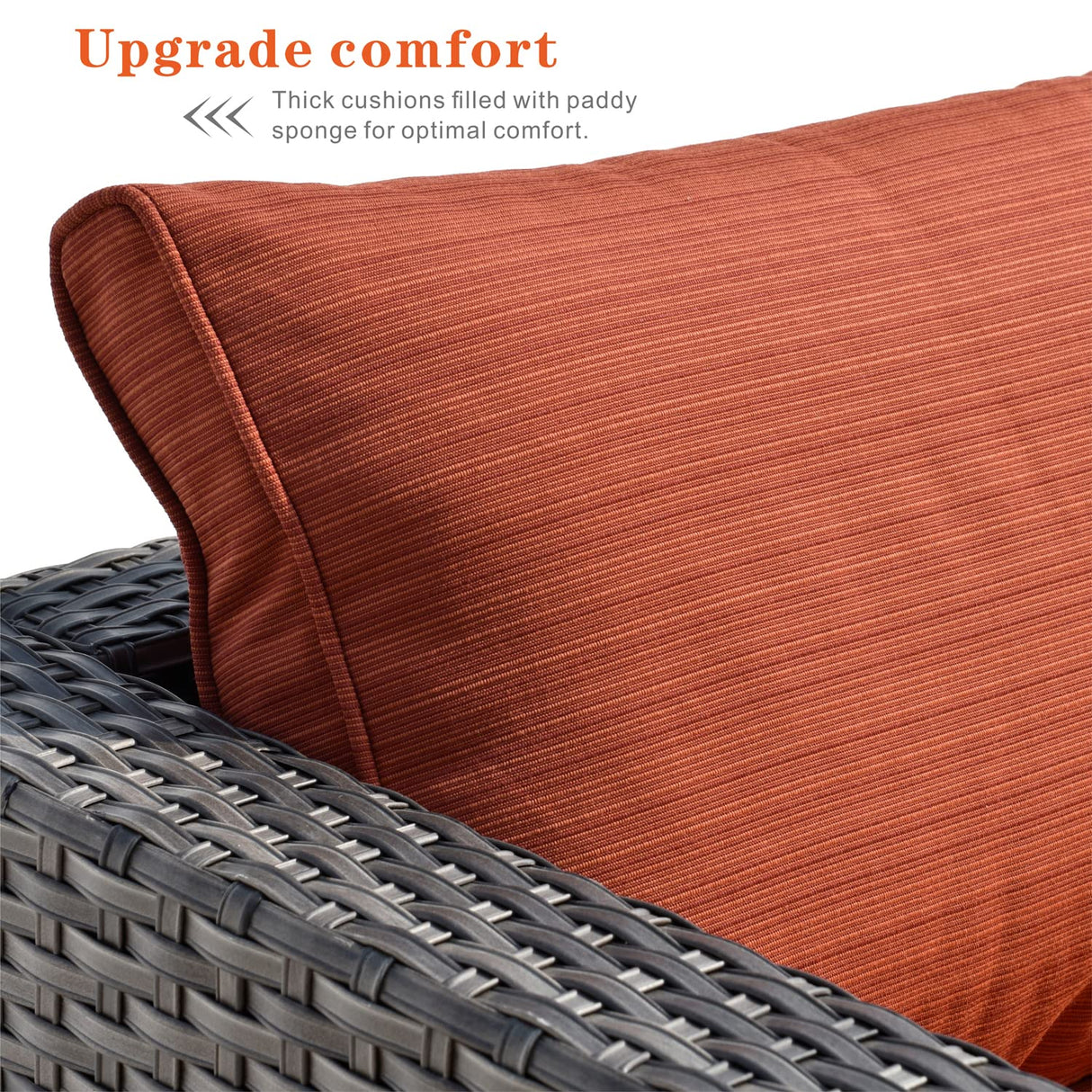 HOOOWOOO Patio Outdoor Sectional Furniture Sofa Set,7 Piece U Shaped Corner Wicker Rattan Couch Set,Rustic 6 Persons Summer Patio Conversation Set for Outside Porch Deck Garden(Orange Red) HOOOWOOO