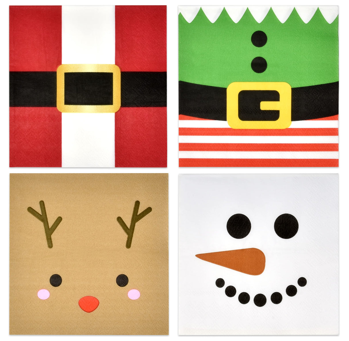 Gift Boutique 120 Christmas Character Cocktail Beverage Napkins Holiday Disposable Paper Napkin Cute Xmas Winter Snowman Reindeer Elf & Santa Belt Dessert Napkins for Home Dinner Buffet Party Supplies Gift Boutique