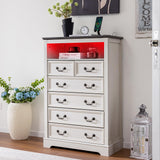 Homkdom Dresser for Bedroom with Charging Station & LED Light, White Dresser & Chests of Drawers with 6 Drawers, Farmhouse Tall Dressers for Bedroom Homkdom