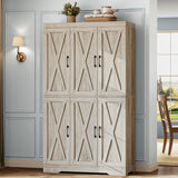 ANCTOR Kitchen Pantry Cabinet with LED Lights, 6 Barn Doors, 71.3" H ×39.4" W, Large Wooden Storage Cabinet with 12 Shelves, Freestanding Cupboard with Door Storage Rack for Dining Room, Rustic Maple ANCTOR