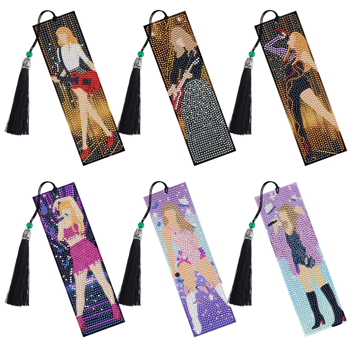 INCOK Singer Diamond Art Bookmarks - 6 Pcs DIY Pop Star Diamond Painting Bookmarks Kits Aesthetic Art Craft Festival Holiday Birthday Gift for Book Lovers Adult Beginners Fans Music Lover INCOK