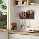 Key Holder Wall Mount, Key and Mail Holder for Wall, Wall Key Holder with Shelf and 6 Large Hooks for Bags, Coats, Umbrella, Wood Key Shelf for Entryway, 4 Small Key Hook, Wallet/Dog Leash Holder,Pine Longtor