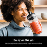 Ninja BN301 Nutri-Blender Plus Compact Personal Blender, 900-Peak-Watt Motor, Frozen Drinks, Smoothies, Sauces & More, (3) 20 oz. To-Go Cups, (2) Spout-Lids (1) Storage-Lid, Dishwasher Safe, Silver Ninja