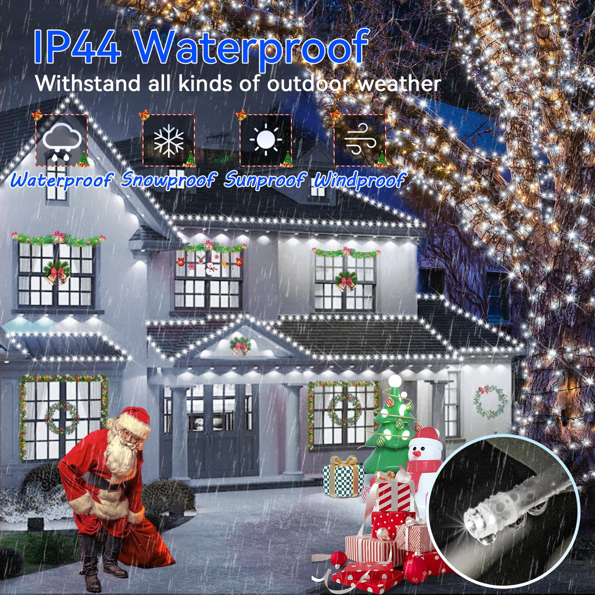 Hezbjiti 1000 LED 403 FT Christmas String Lights Outdoor, 8 Lighting Modes IP44 Waterproof Fairy Lights with Timer and Dimmable Function for Home Party Tree Decorations (Cold White, Clear Wire) Hezbjiti