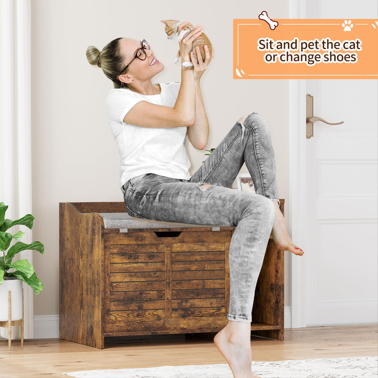 IDEALHOUSE Cat Litter Box Enclosures with Top Opening with Cushion, Cat Litter Box Furniture Hidden, Cat House, Privacy Cat Litter Box Cabinet, Storage Cabinet, Hidden Litter Box Furniture, Brown IDEALHOUSE