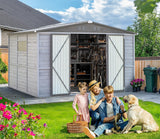 Shed 8' x 8' Storage Shed, 8 x 8 FT Wood Sheds & Outdoor Storage Clearance, Utility and Tool Garden Shed, Waterproof Storage Shed Large with Lockable Doors for Backyard, Patio, Outside Use (Gray) AEMSOFK