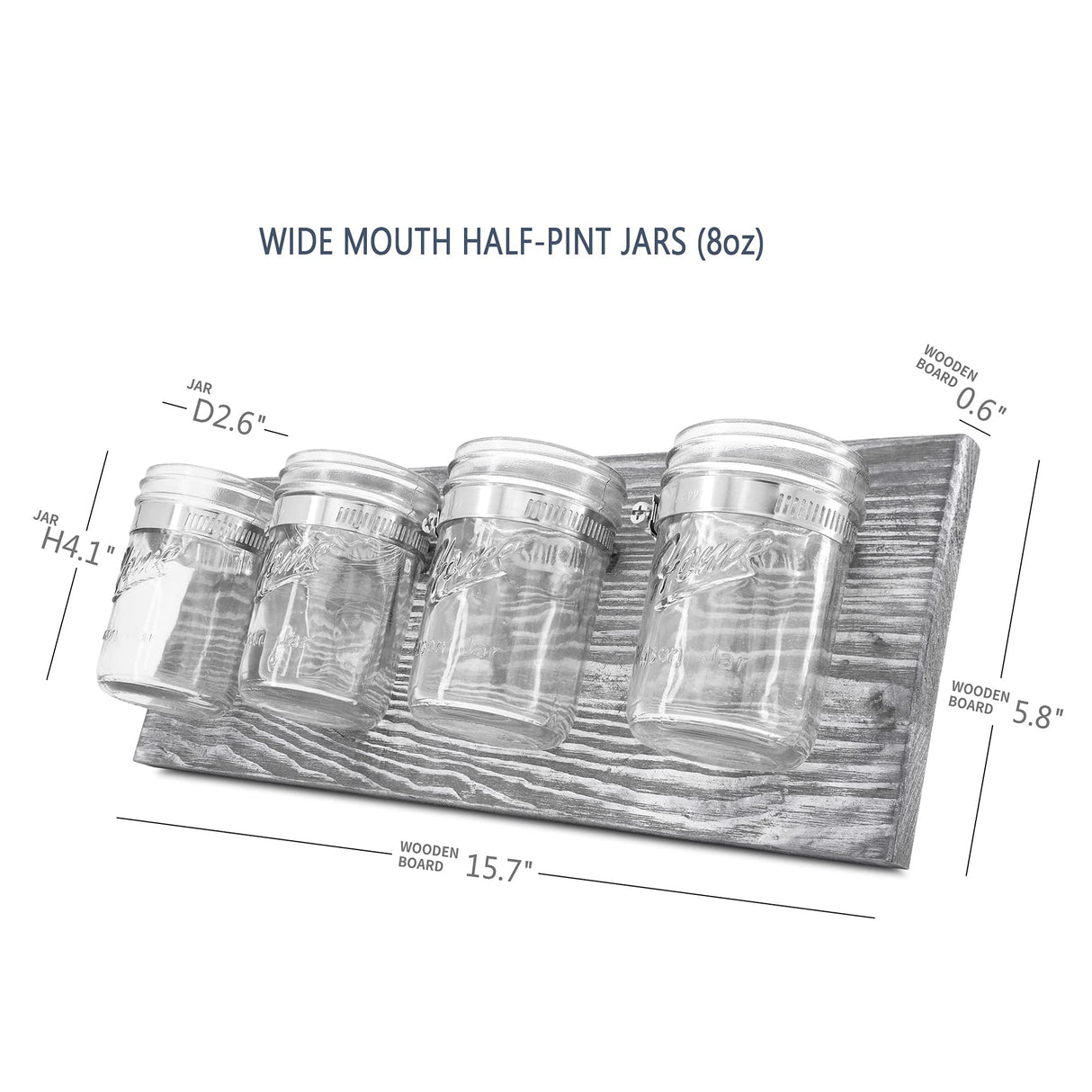 Besuerte Rustic Antique Mason Jar Organizer Hanging Wall Holder for Home Decor, Bathroom, Kitchen, Office, Farmhouse with 4-Jar,Gray Besuerte