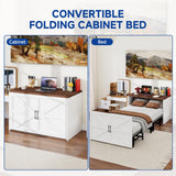 DoCred Twin Size Murphy Bed with Headboard, 2 in 1 Cabinet Bed with Desk, Foldable Hideaway Beds for Guest Bedroom, Living Room, Office DoCred