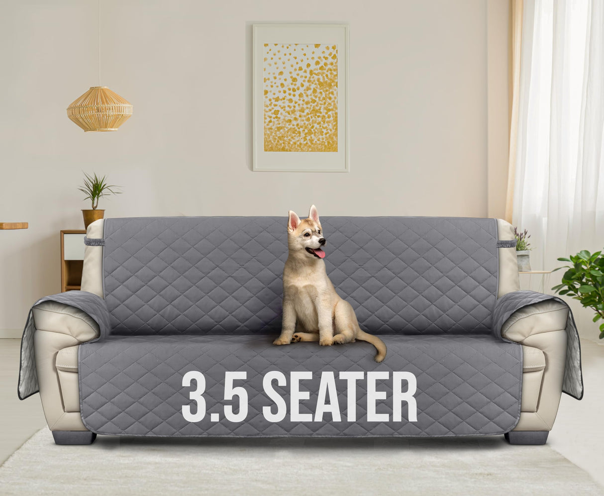 Utopia Bedding Reversible Oversized Sofa Couch Cover, Water Resistant Slipcover Furniture Protector with Foam Sticks and Elastic Straps for Kids Dogs Pets (3.5 Seater, Gray/Light Gray) Utopia Bedding