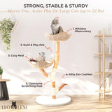 Real Wood Modern Cat Tree Tower, Cat Scratching Post with Bed for Indoor Cats Large Adult, Solid Wooden Climbing Tower, Cute Wicker Condo, Aesthetic Stand, Boho Luxury Pet Furniture LEO & LEXI