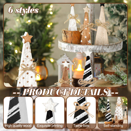 Yuntau 6 Pcs Christmas Wooden Farmhouse Table Christmas Decor Rustic Wooden Sign Block Table Christmas Decoration Christmas Tiered Tray Decor for Farmhouse Xmas Desktop Decoration (Xmas Tree) Yuntau