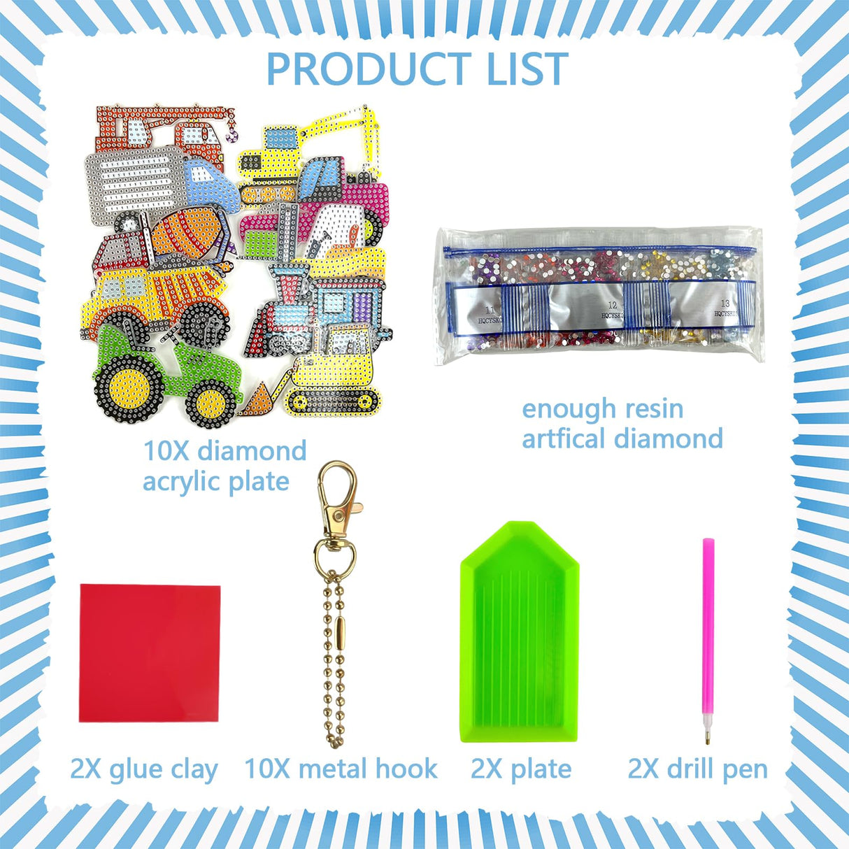 Lesonwo 10 PCS 5D Diamond Art Keychain, DIY Painting Keychains Kit, Truck 5D Diamond Art Keychains for Kids Adults Lesonwo