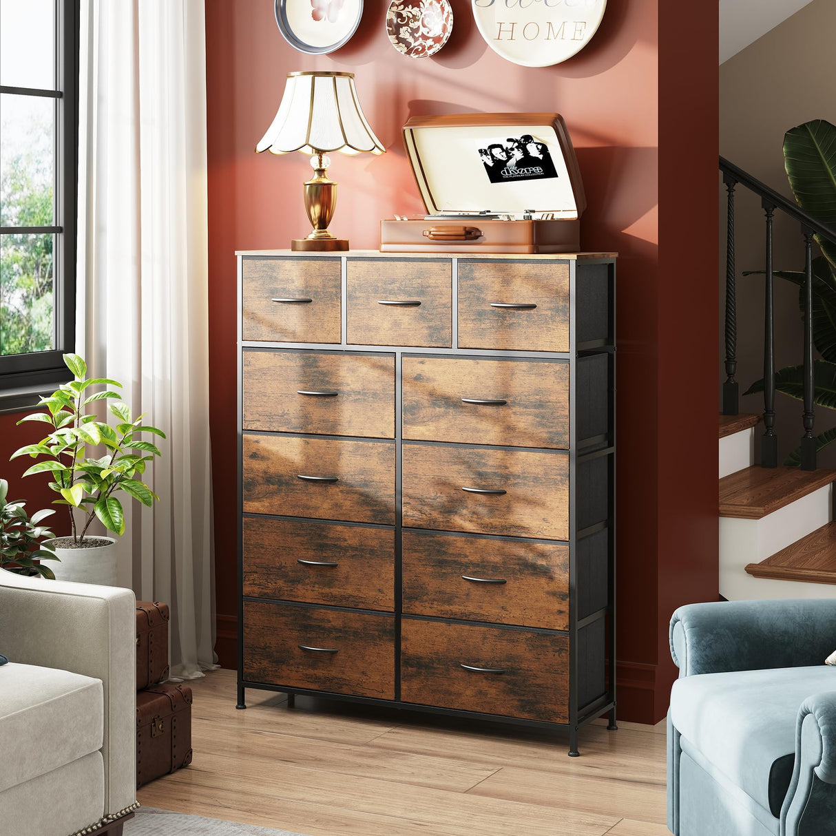 WLIVE Tall Dresser for Bedroom, Fabric Dresser Storage Tower, Dresser & Chest of Drawers Organizer Unit with 11 Drawers, Storage Cabinet, Hallway, Closets, Steel Frame, Wood Top WLIVE