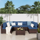 Amopatio Patio Furniture Set 7 Pieces Patio Conversation Set Outdoor Sectional Wicker Rattan Sofa with All-Weather Cover, Patio Furniture with Pillows Fits Porch Garden Backyard Balcony (Navy) Amopatio