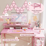 Dowinx L-Shaped Gaming Desk Cute with Cat Accessories, Built-in Power Outlet, Monitor Shelf, and Side Storage – Sturdy Metal Frame for Gamers and Home Office,43-Inch Dowinx