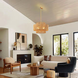 CLARSYNE 24'' Boho Rattan Chandelier, 4-Light Hand-Woven Wicker Pendant Lamp, Rustic Modern Ceiling Light Fixture for Dining Room, Kitchen Island, Living Room, Bedroom, Foyer, Entryway, Over Table CLARSYNE