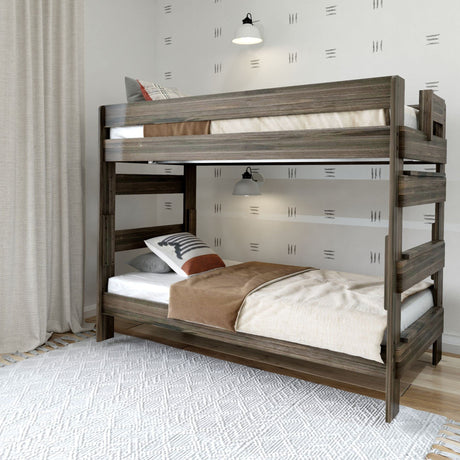 Rustic Twin-Over-Twin Solid Wood Bunk Bed in Barnwood Brown by Plank+Beam Plank+Beam
